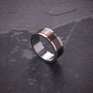 Stainless Steel Brushed & Polished Brown Plated Inlay 8mm Wedding Band Ring